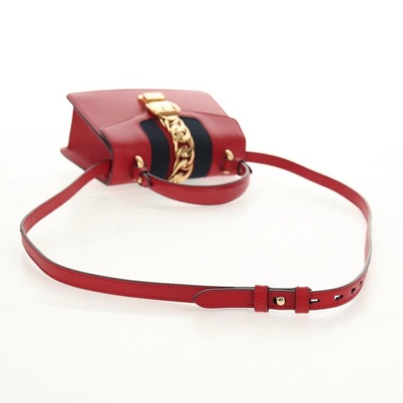 GUCCI Silvi Sherry Line Hand Bag Leather 3way Red Gold - Picture 6 of 15